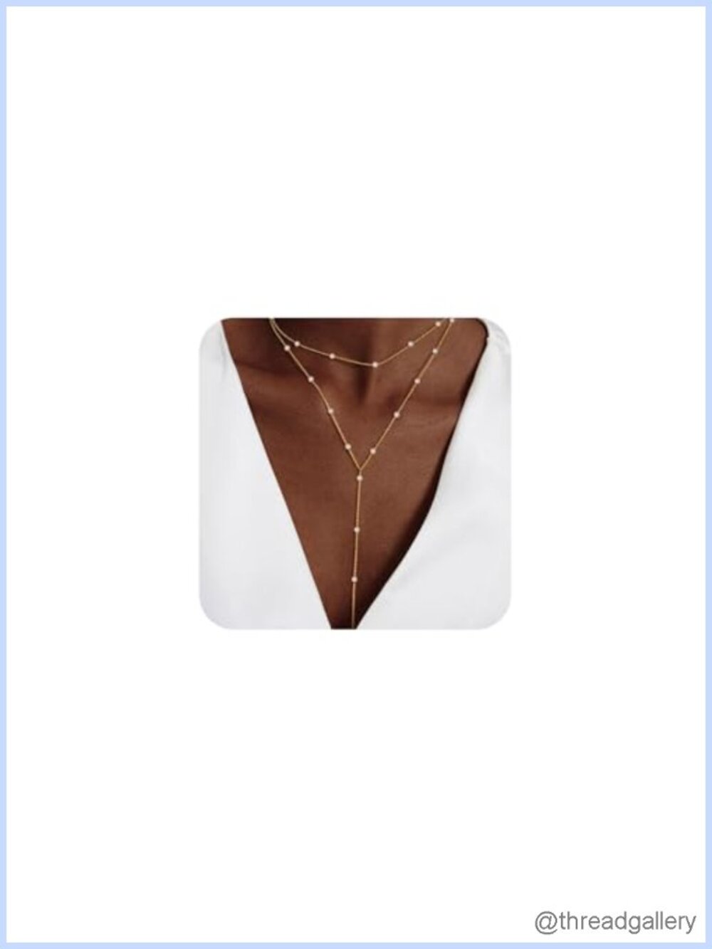 14k Gold Plated Y Necklace Layered Lariat Pearl Drop Chain